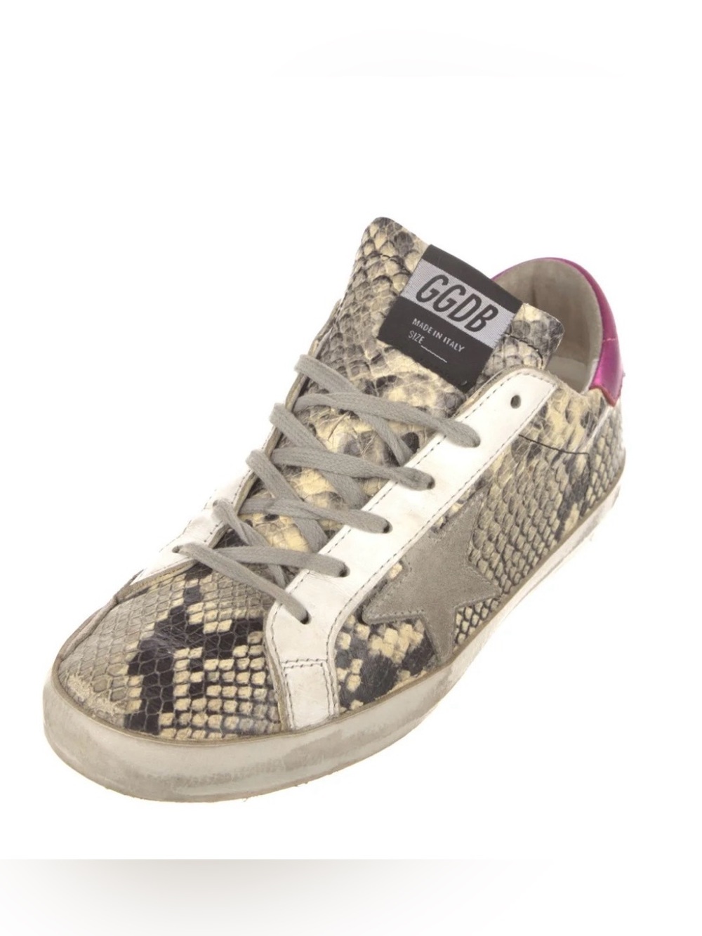 Low-Top Snake-Print Sneakers with Pink Metallic Heel